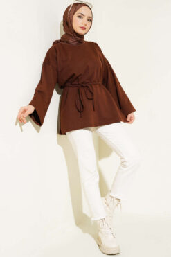 Alternative view of Double Sleeve Tie Tunic Brown