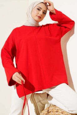 Double Sleeve Tie Tunic Red