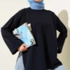 Double Sleeve Tie Tunic Navy Blue