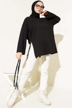 Alternative view of Double Sleeve Tie Tunic Black