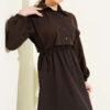 Button Bolero Waist Elastic Double Dress Dark Brown - الصورة 2
