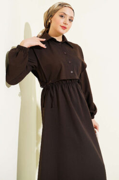 Alternative view of Button Bolero Waist Elastic Double Dress Dark Brown