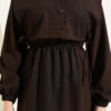 Button Bolero Waist Elastic Double Dress Dark Brown - الصورة 4