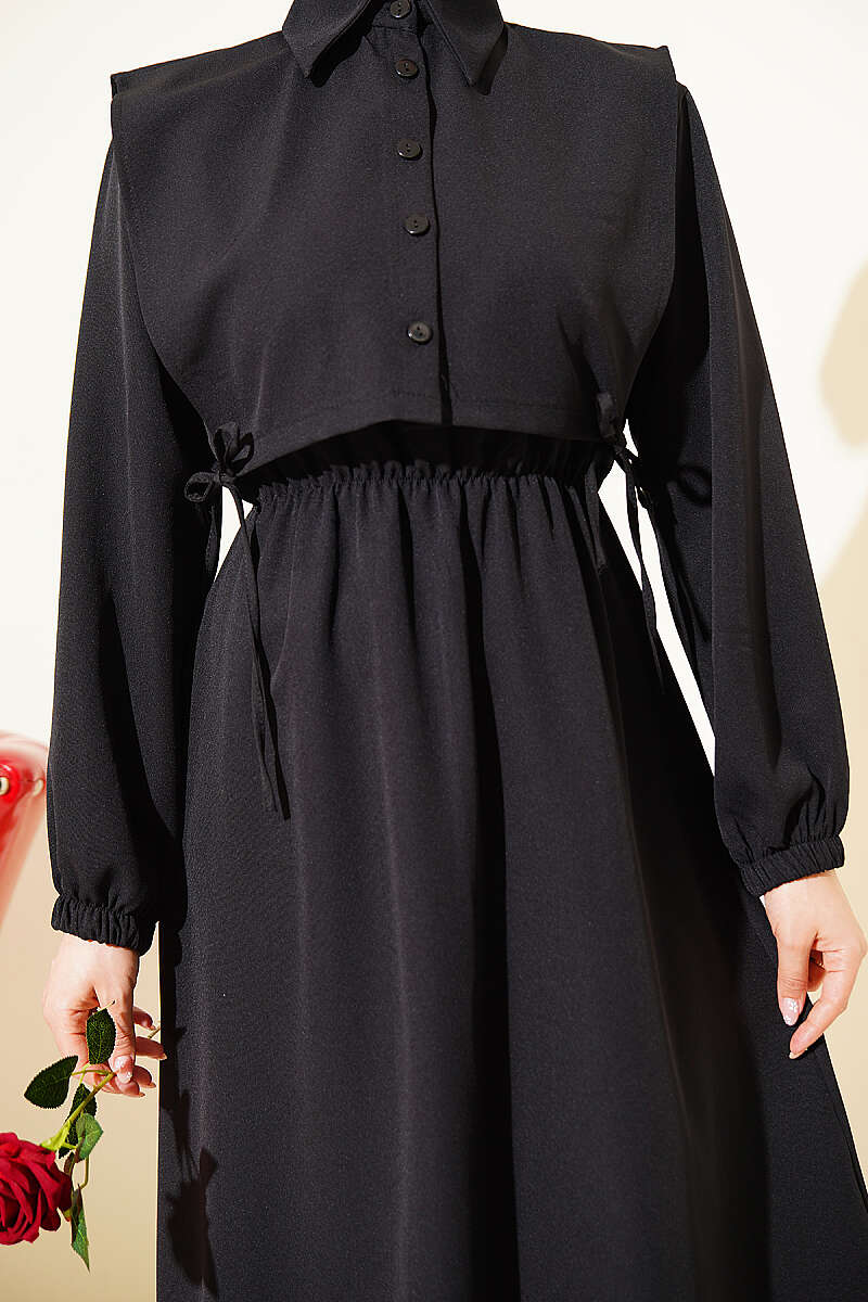Button Bolero Waist Elastic Double Dress Black – Bild 4