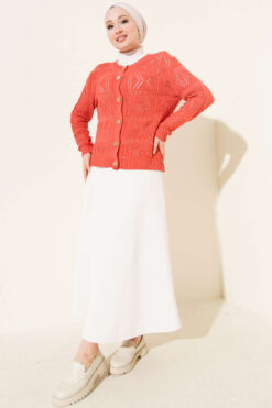Alternative view of Buttoned Openwork Short Knit Cardigan Coral
