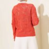 Buttoned Openwork Short Knit Cardigan Coral - immagine 3