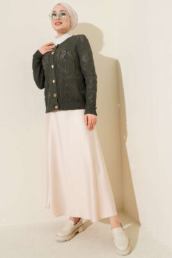 Alternative view of Buttoned Openwork Short Knit Cardigan Oil Green