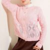 Buttoned Openwork Short Knit Cardigan Pink
