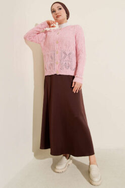 Alternative view of Buttoned Openwork Short Knit Cardigan Pink