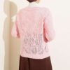 Buttoned Openwork Short Knit Cardigan Pink - immagine 3