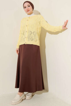 Alternative view of Buttoned Openwork Short Knit Cardigan Yellow