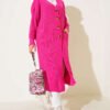 Button-Up Pocket Long Knit Cardigan Fuchsia