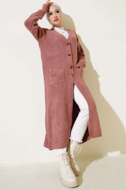 Alternative view of Button-Up Pocket Long Knit Cardigan Rose Dust
