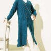 Button-Up Pocket Long Knit Cardigan Petrol – Bild 2