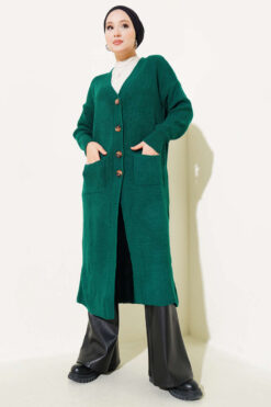 Alternative view of Button-Up Pocket Long Knit Cardigan Emerald