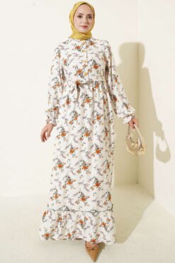 Button-Up Floral Print Dress Beige