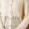 Buttoned Patterned Openwork Short Cardigan Beige – Bild 4