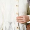 Button-Up Patterned Short Knit Openwork Cardigan Ecru - immagine 4
