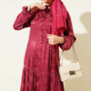 Buttoned Silk Satin Dress Burgundy – Bild 2