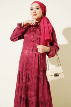 Alternative view of Buttoned Silk Satin Dress Burgundy