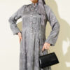 Buttoned Silk Satin Dress Grey – Bild 2