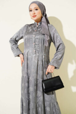 Alternative view of Buttoned Silk Satin Dress Grey