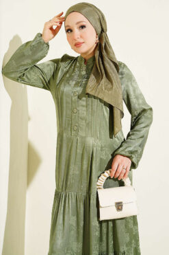 Alternative view of Buttoned Silk Satin Dress Khaki