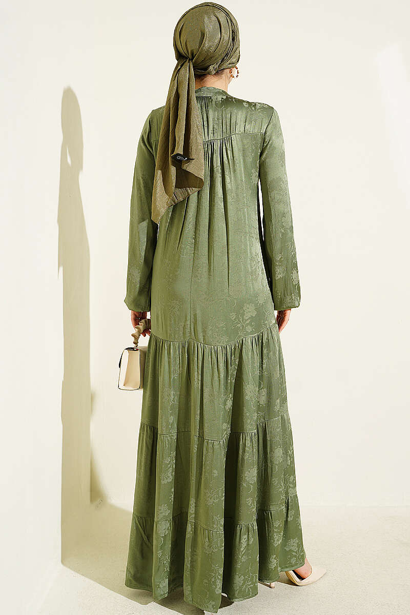 Buttoned Silk Satin Dress Khaki – Bild 3