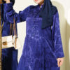 Buttoned Silk Satin Dress Navy Blue - Image 2
