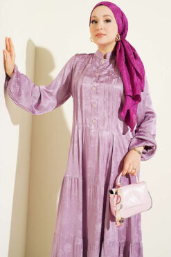 Alternative view of Buttoned Silk Satin Dress Lilac