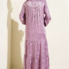 Buttoned Silk Satin Dress Lilac – Bild 3