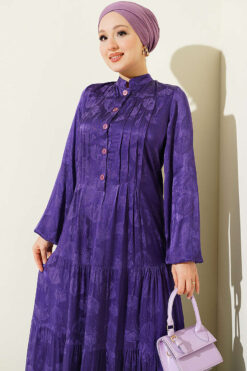 Alternative view of Buttoned Silk Satin Dress Purple