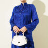 Buttoned Silk Satin Dress Saxon Blue – Bild 2