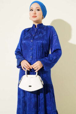 Alternative view of Buttoned Silk Satin Dress Saxon Blue