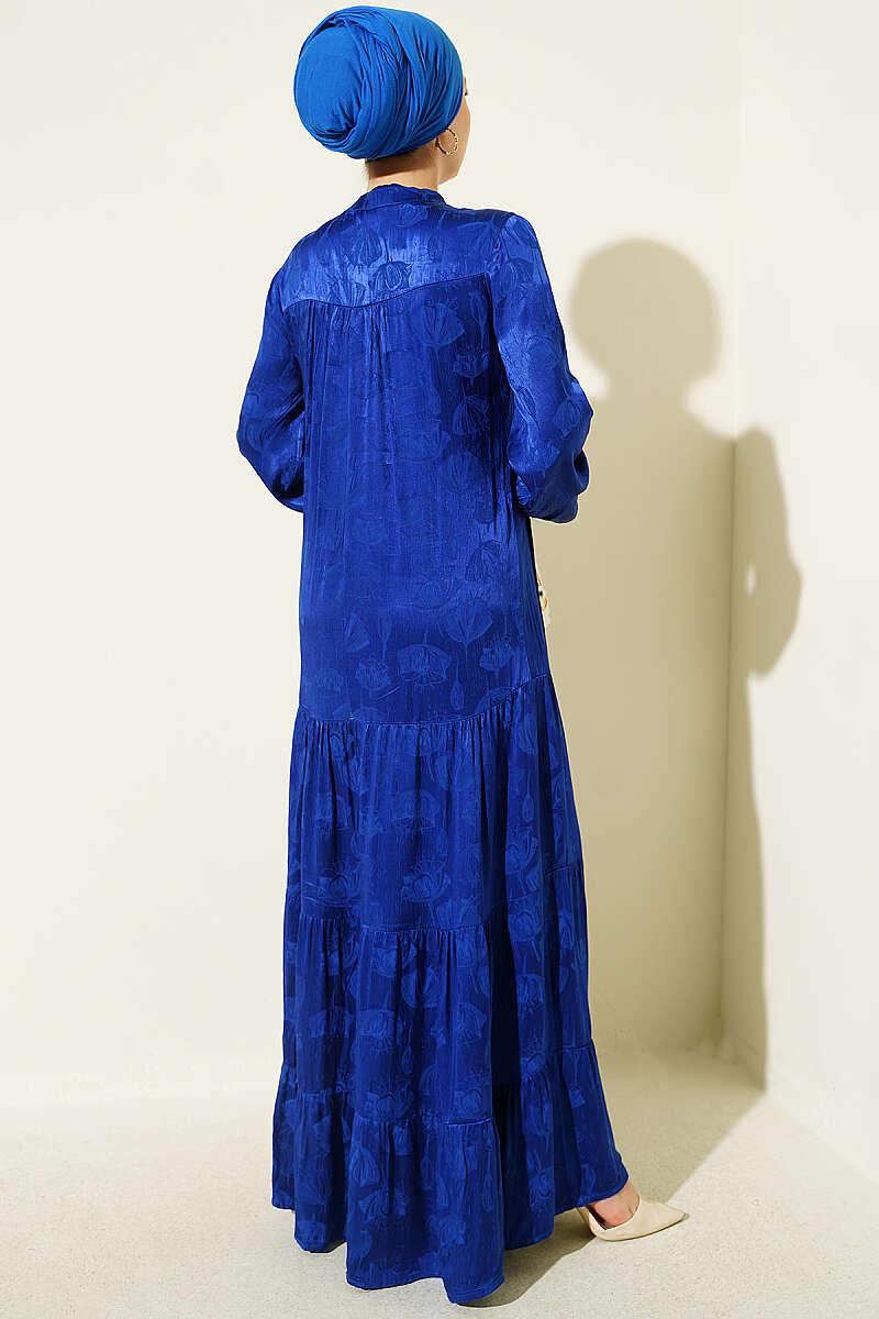 Buttoned Silk Satin Dress Saxon Blue – Bild 3