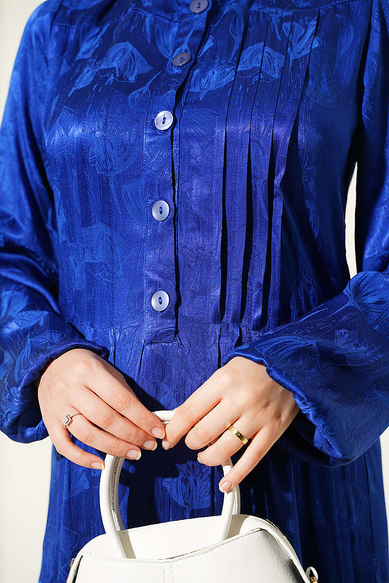 Buttoned Silk Satin Dress Saxon Blue – Bild 4