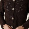 Buttoned Short Textured Openwork Cardigan Brown – Bild 4