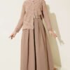 Buttoned Short Textured Openwork Cardigan Latte - Afbeelding 2