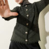 Buttoned Short Textured Openwork Cardigan Oil Green