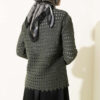 Buttoned Short Textured Openwork Cardigan Oil Green – Image 3