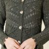 Buttoned Short Textured Openwork Cardigan Oil Green – Image 4