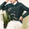 Buttoned Short Textured Openwork Cardigan Emerald