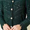 Buttoned Short Textured Openwork Cardigan Emerald - Imagen 4