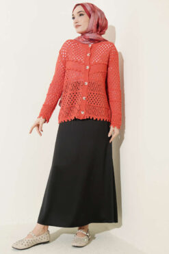 Alternative view of Button-Up Textured Short Knit Cardigan Coral