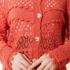 Button-Up Textured Short Knit Cardigan Coral - Image 4
