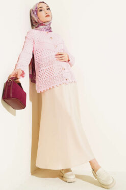 Alternative view of Button-Up Textured Short Knit Cardigan Pink