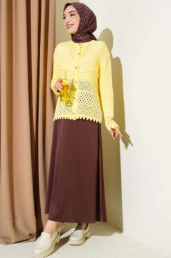 Alternative view of Button-Up Textured Short Knit Cardigan Yellow