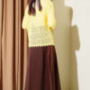 Button-Up Textured Short Knit Cardigan Yellow - Image 3