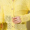 Button-Up Textured Short Knit Cardigan Yellow - Image 4