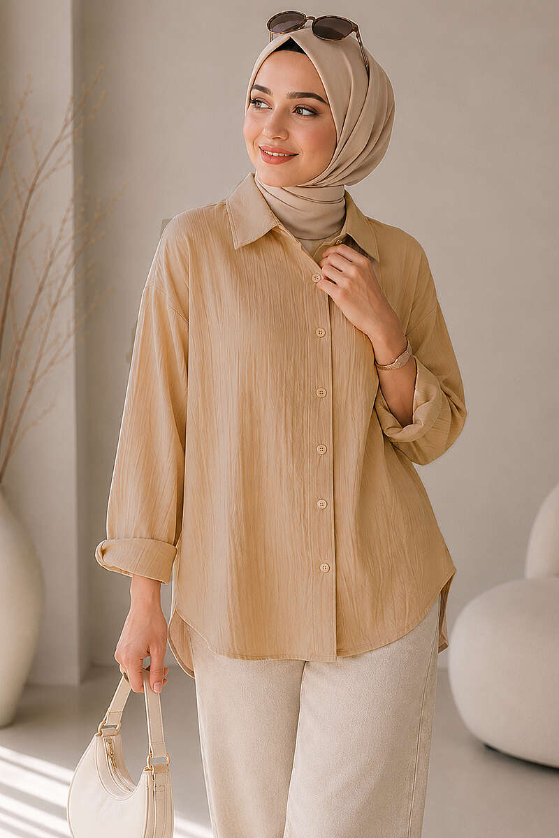 Oversized Off-Shoulder Shirt Camel